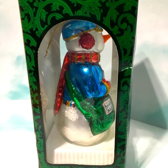 Christmas Snowman Hand Blown Glass Ornament NWT 6” - Picture 6 of 10